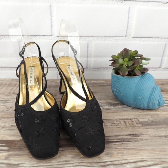 Ann Marino sz 8 black satin sequin evening shoes - Picture 3 of 8